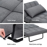 Artiss Sofa Bed Ottoman Pillow Folding Linen Grey Siyi - Furniture > Sofas > Sofas & Sofa Beds