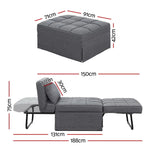 Artiss Sofa Bed Ottoman Pillow Folding Linen Grey Siyi - Furniture > Sofas > Sofas & Sofa Beds