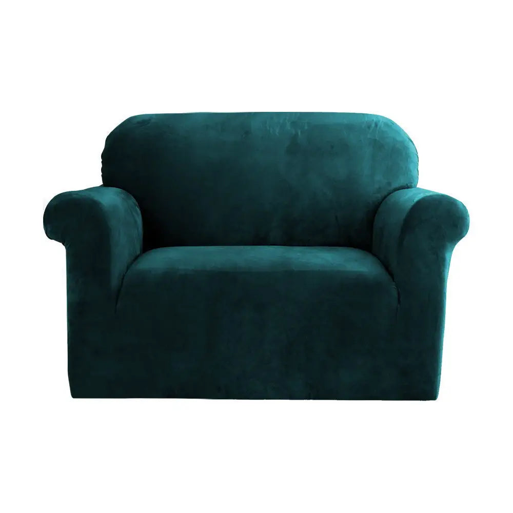Artiss Sofa Cover Couch Covers 1 Seater Velvet Agate Green - Furniture > Sofas