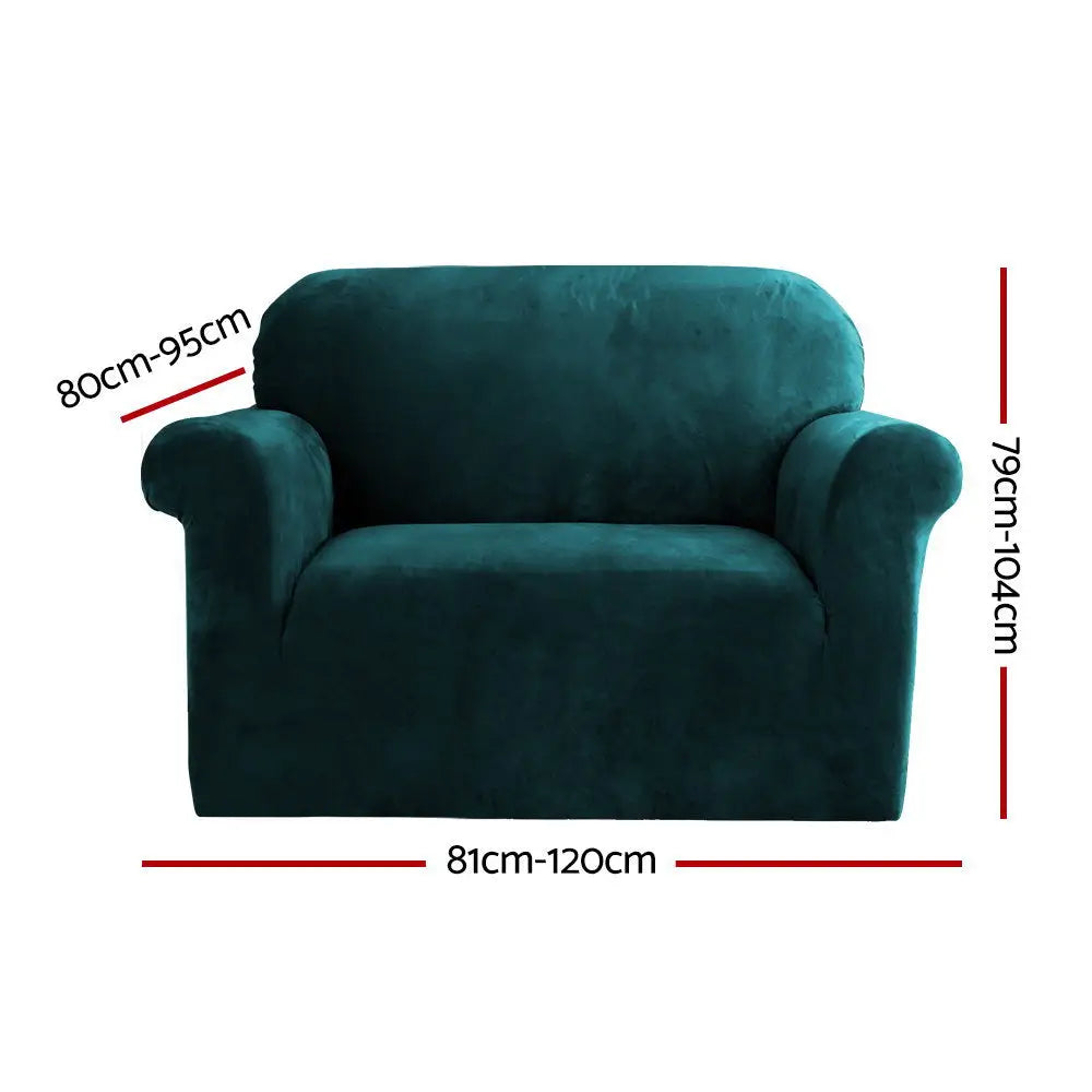 Artiss Sofa Cover Couch Covers 1 Seater Velvet Agate Green - Furniture > Sofas