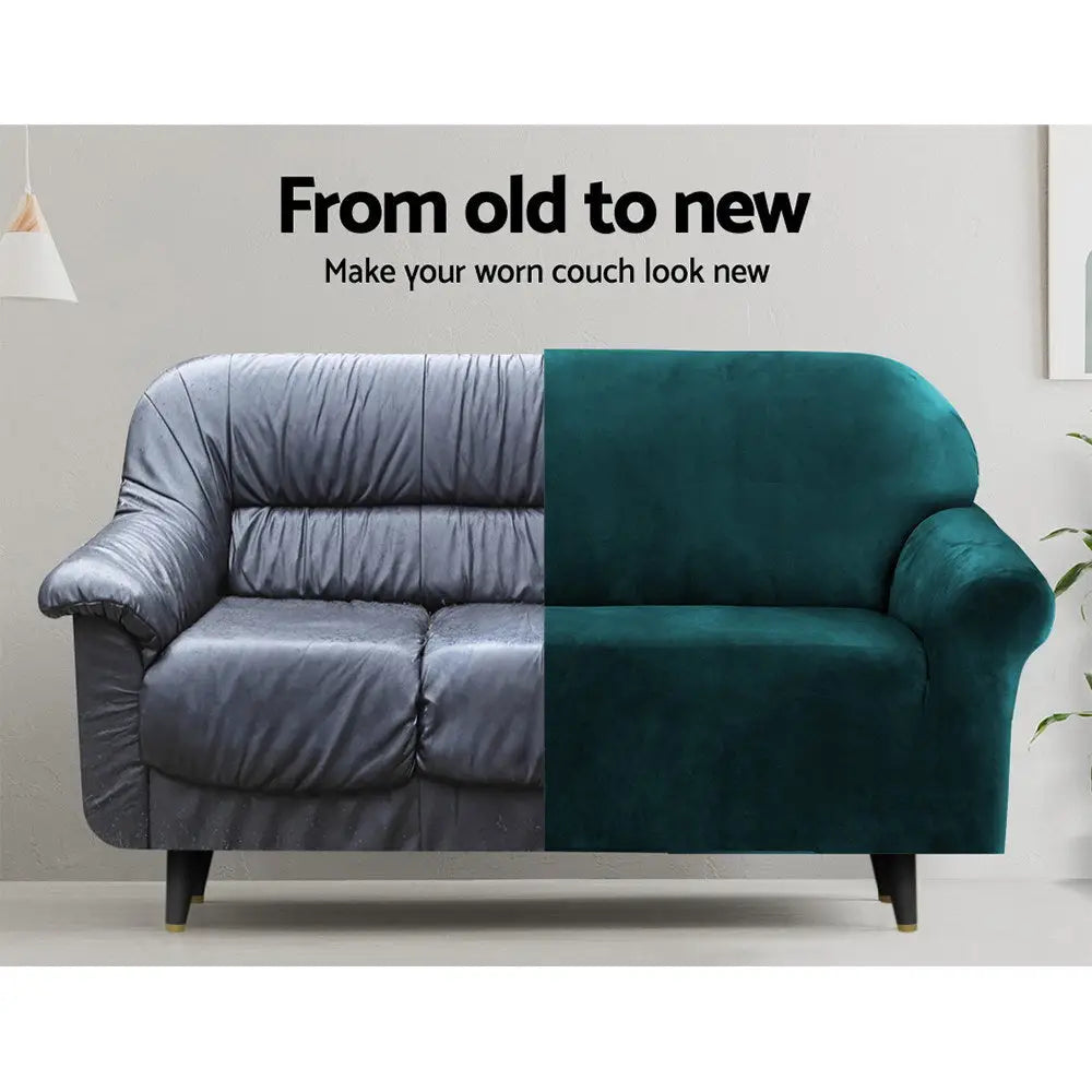 Artiss Sofa Cover Couch Covers 1 Seater Velvet Agate Green - Furniture > Sofas