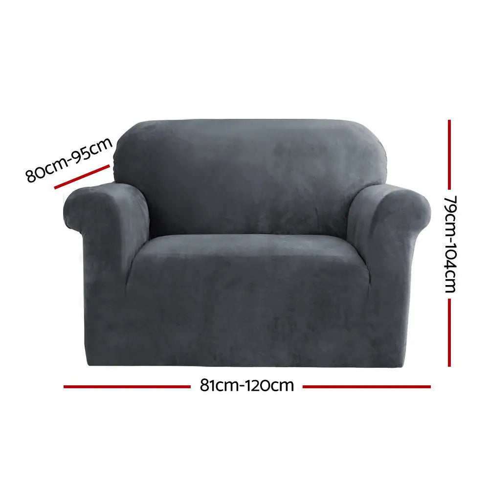 Artiss Sofa Cover Couch Covers 1 Seater Velvet Grey - Furniture > Sofas