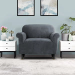 Artiss Sofa Cover Couch Covers 1 Seater Velvet Grey - Furniture > Sofas