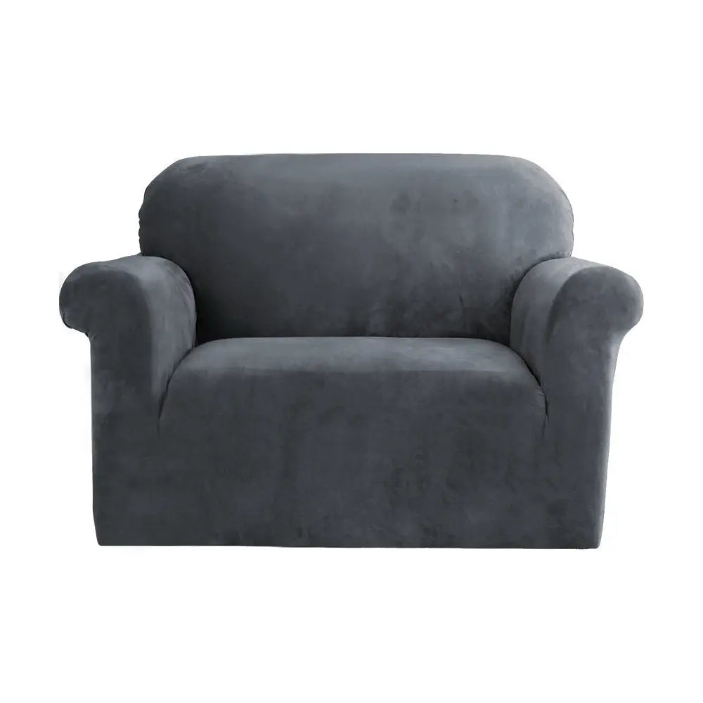 Artiss Sofa Cover Couch Covers 1 Seater Velvet Grey - Furniture > Sofas