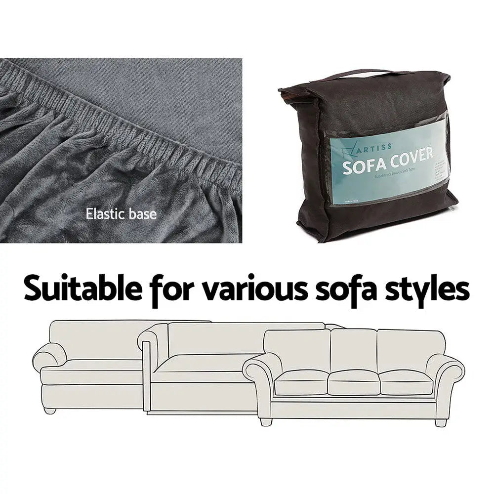 Artiss Sofa Cover Couch Covers 1 Seater Velvet Grey - Furniture > Sofas
