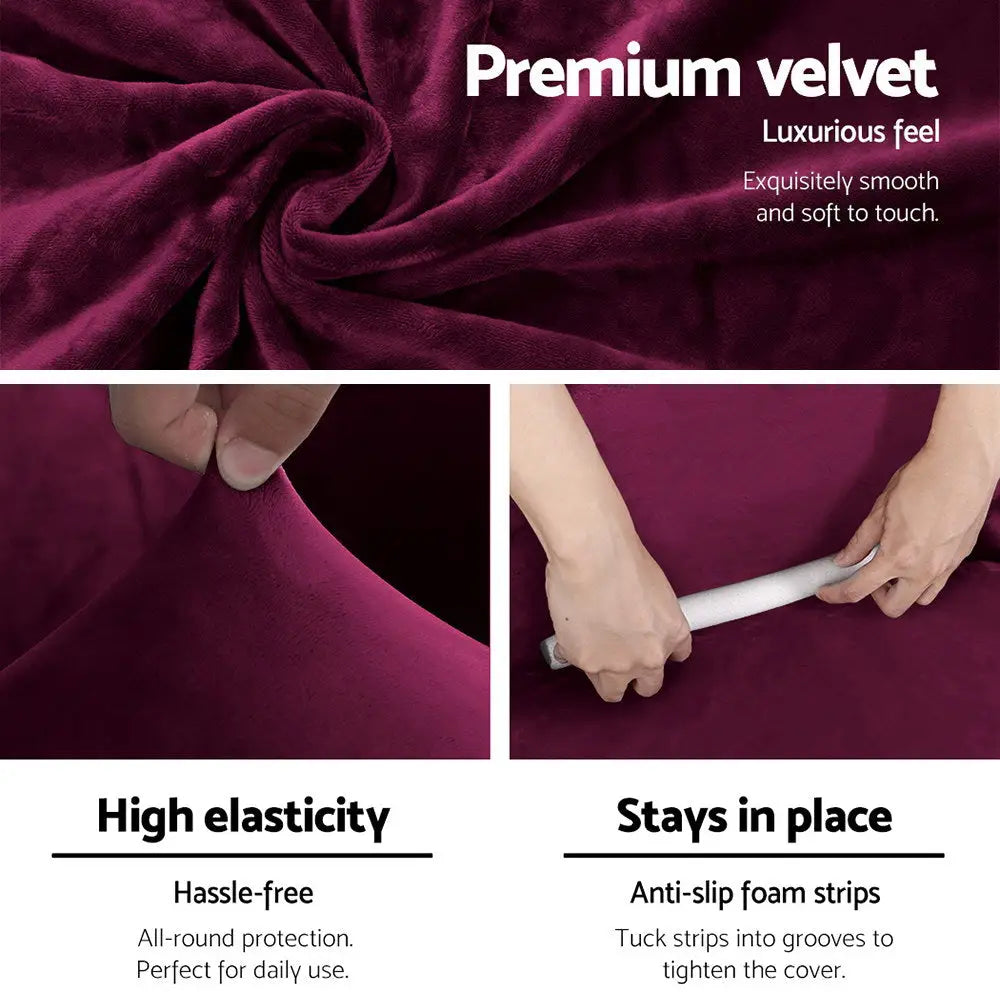 Artiss Sofa Cover Couch Covers 1 Seater Velvet Ruby Red - Furniture > Sofas