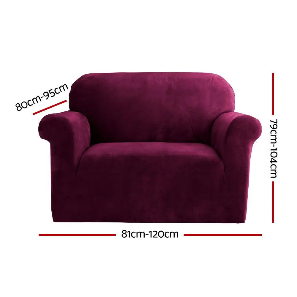 Artiss Sofa Cover Couch Covers 1 Seater Velvet Ruby Red - Furniture > Sofas