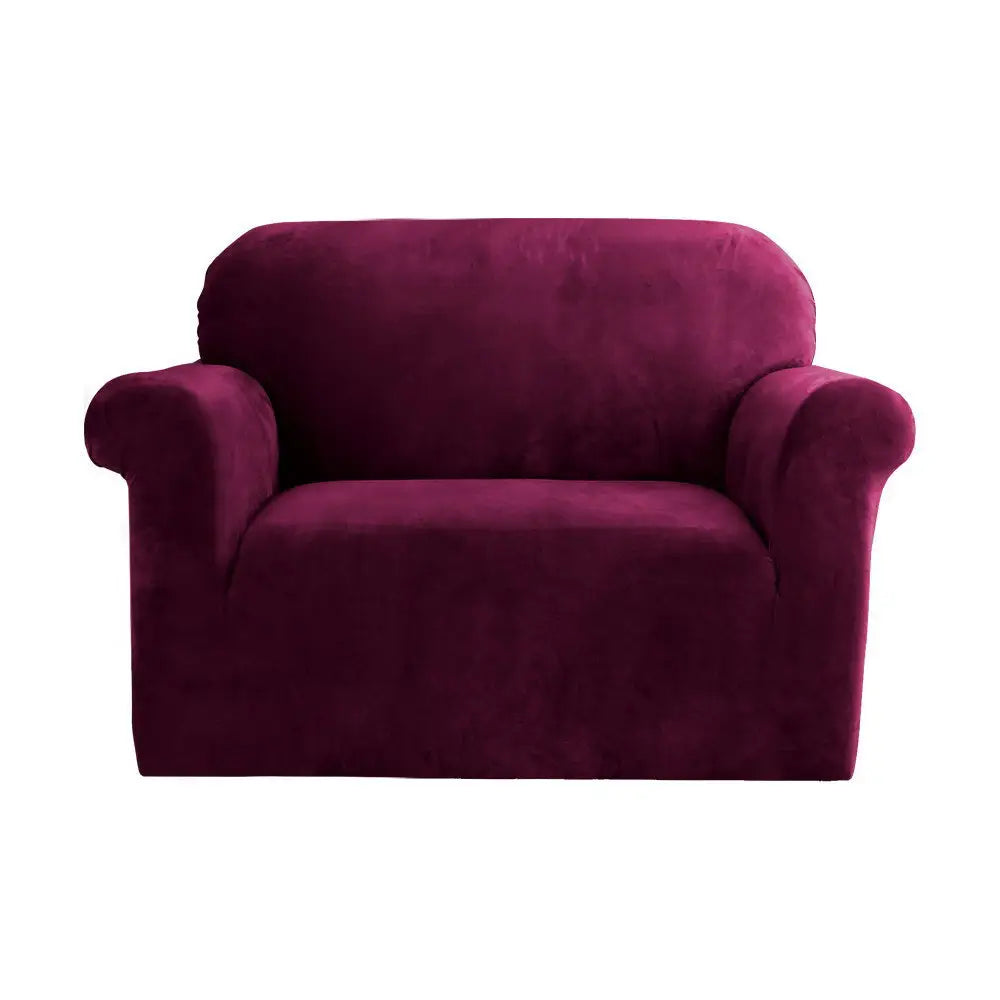 Artiss Sofa Cover Couch Covers 1 Seater Velvet Ruby Red - Furniture > Sofas