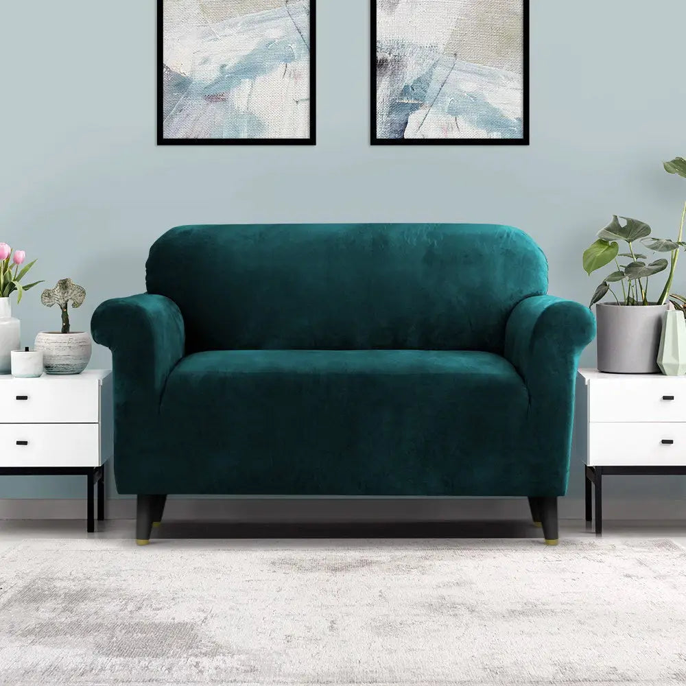 Artiss Sofa Cover Couch Covers 2 Seater Velvet Agate Green - Furniture > Sofas
