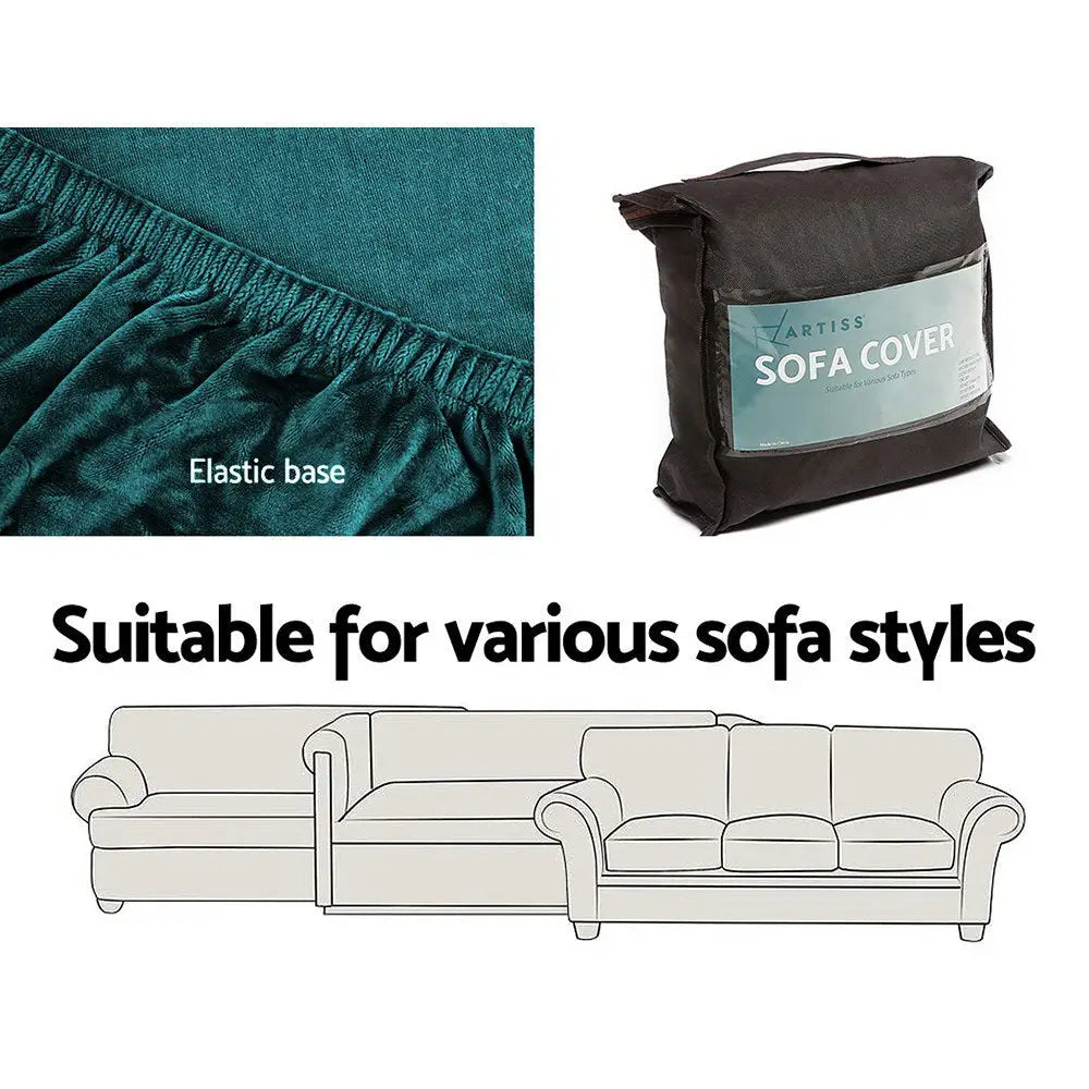 Artiss Sofa Cover Couch Covers 2 Seater Velvet Agate Green - Furniture > Sofas