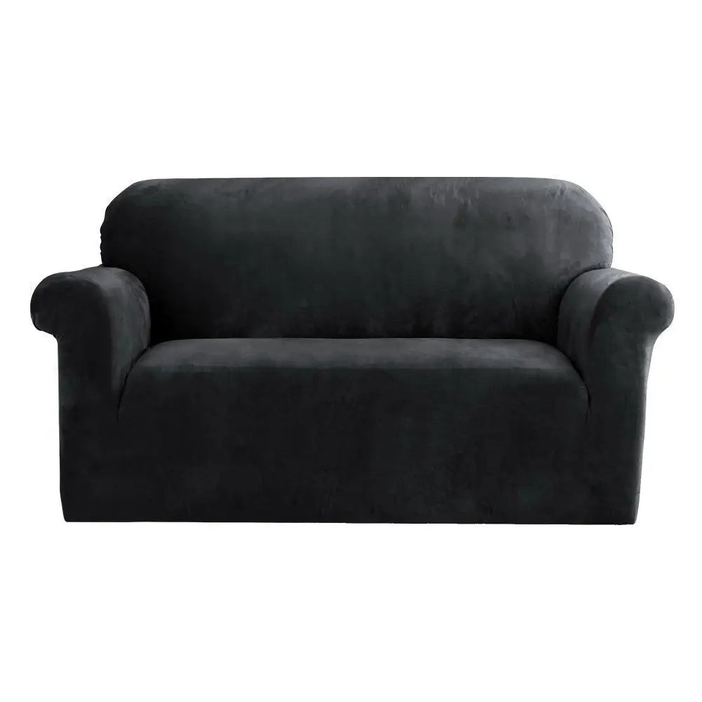 Artiss Sofa Cover Couch Covers 2 Seater Velvet Black - Furniture > Sofas