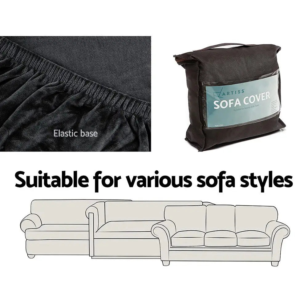 Artiss Sofa Cover Couch Covers 2 Seater Velvet Black - Furniture > Sofas