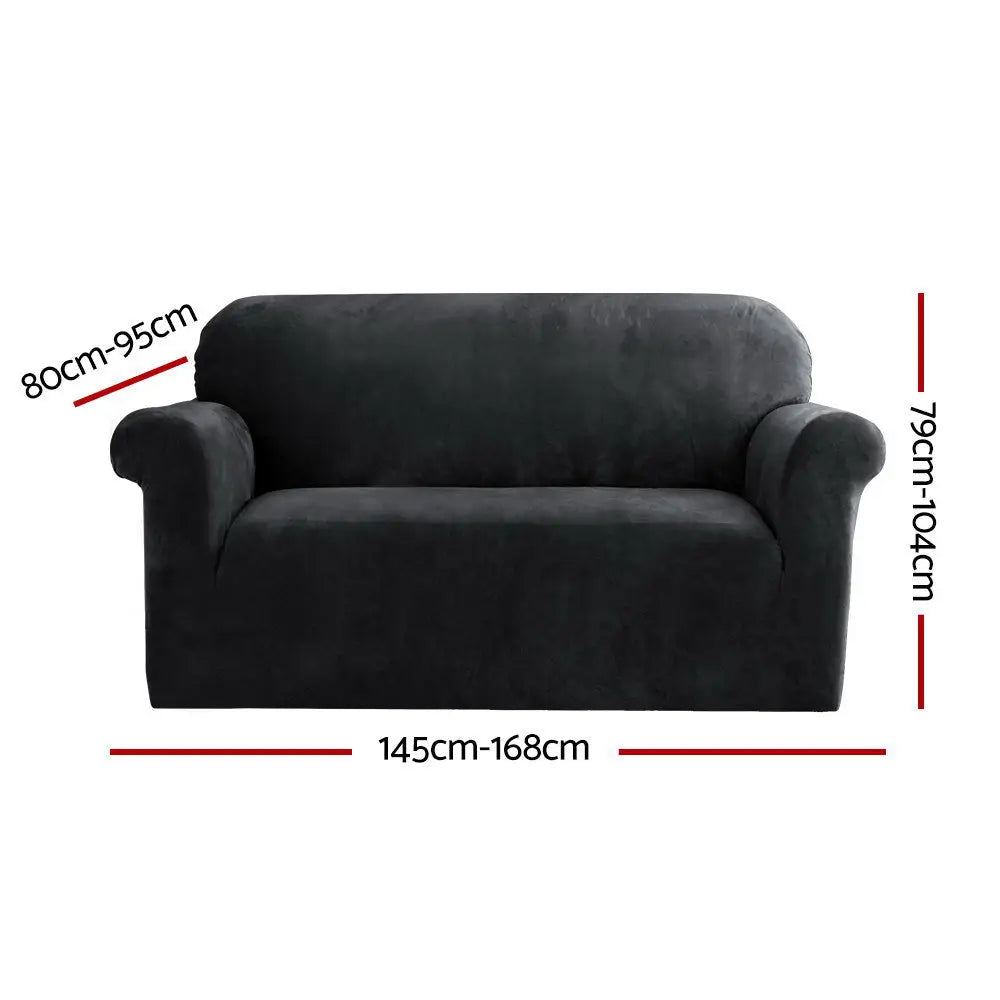 Artiss Sofa Cover Couch Covers 2 Seater Velvet Black - Furniture > Sofas