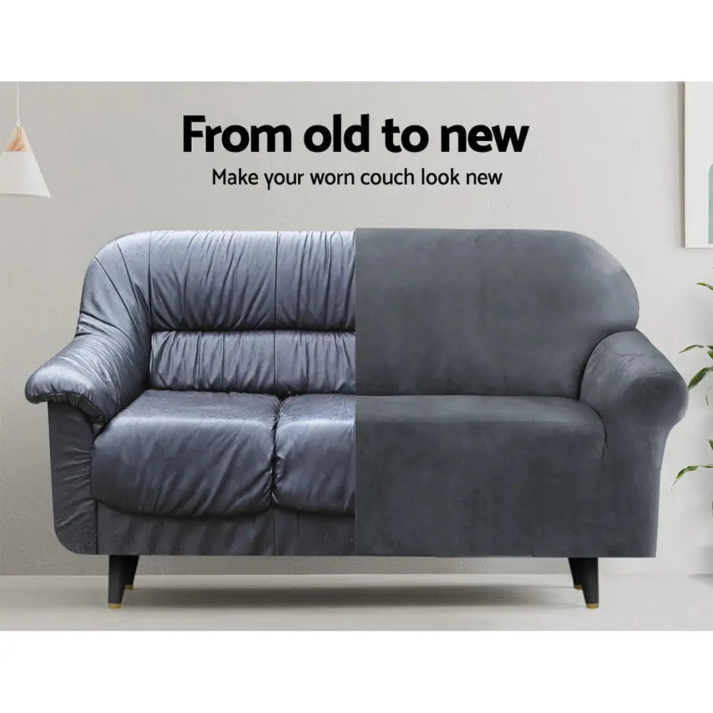 Artiss Sofa Cover Couch Covers 2 Seater Velvet Grey - Furniture > Sofas