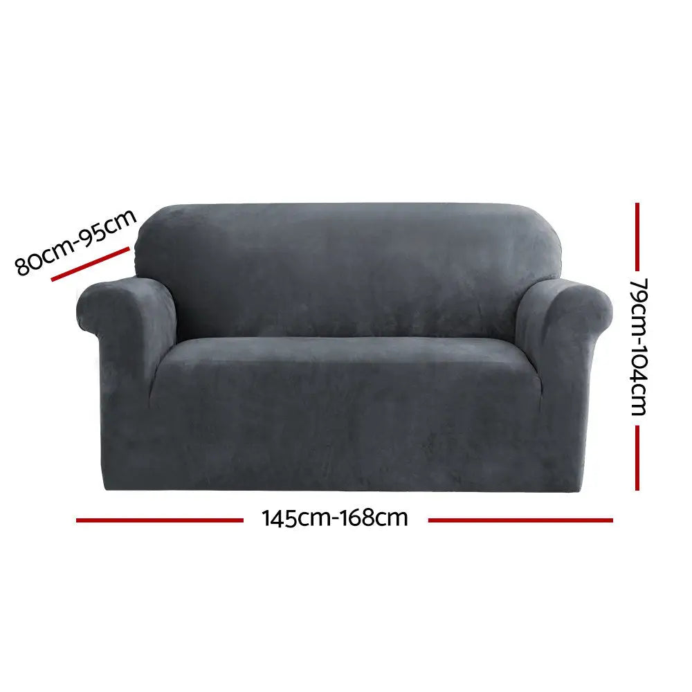 Artiss Sofa Cover Couch Covers 2 Seater Velvet Grey - Furniture > Sofas