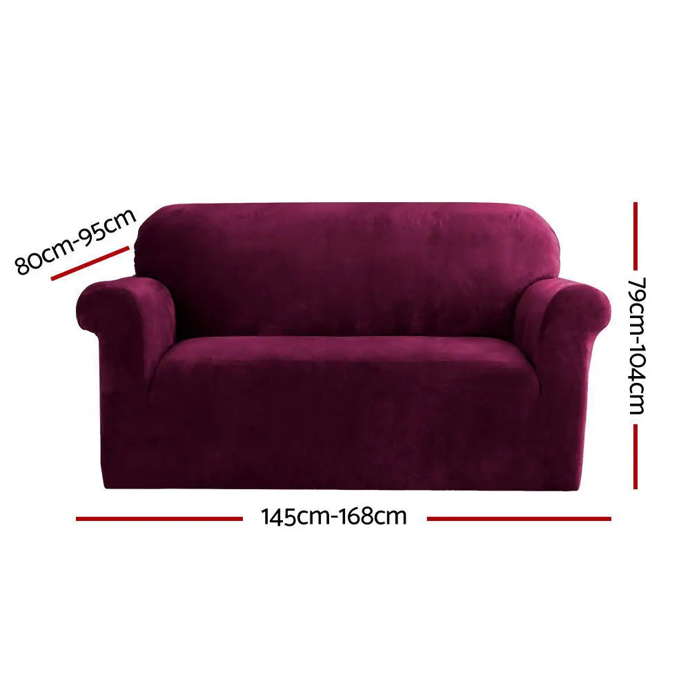 Artiss Sofa Cover Couch Covers 2 Seater Velvet Ruby Red - Furniture > Sofas