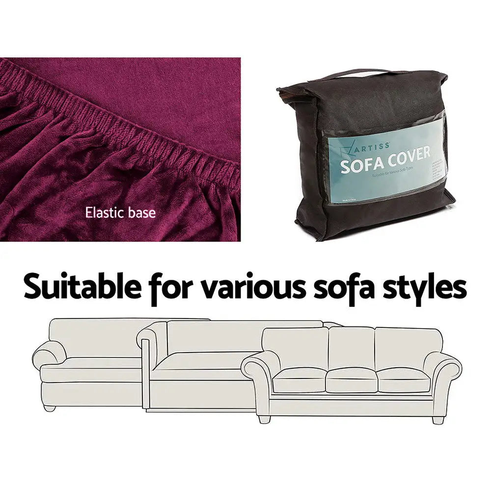 Artiss Sofa Cover Couch Covers 2 Seater Velvet Ruby Red - Furniture > Sofas