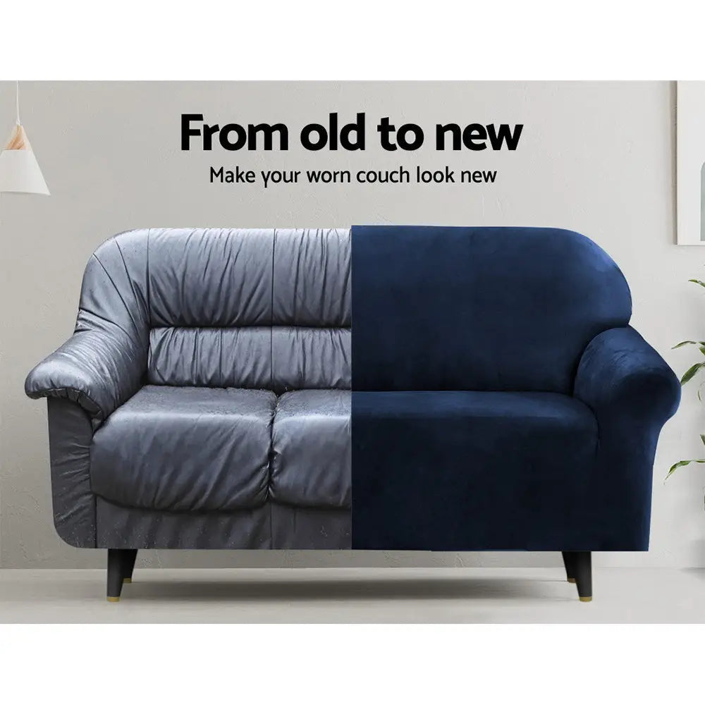 Artiss Sofa Cover Couch Covers 2 Seater Velvet Sapphire - Furniture > Sofas