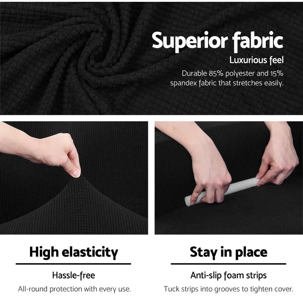 Artiss Sofa Cover Couch Covers 3 Seater High Stretch Black - Furniture > Sofas