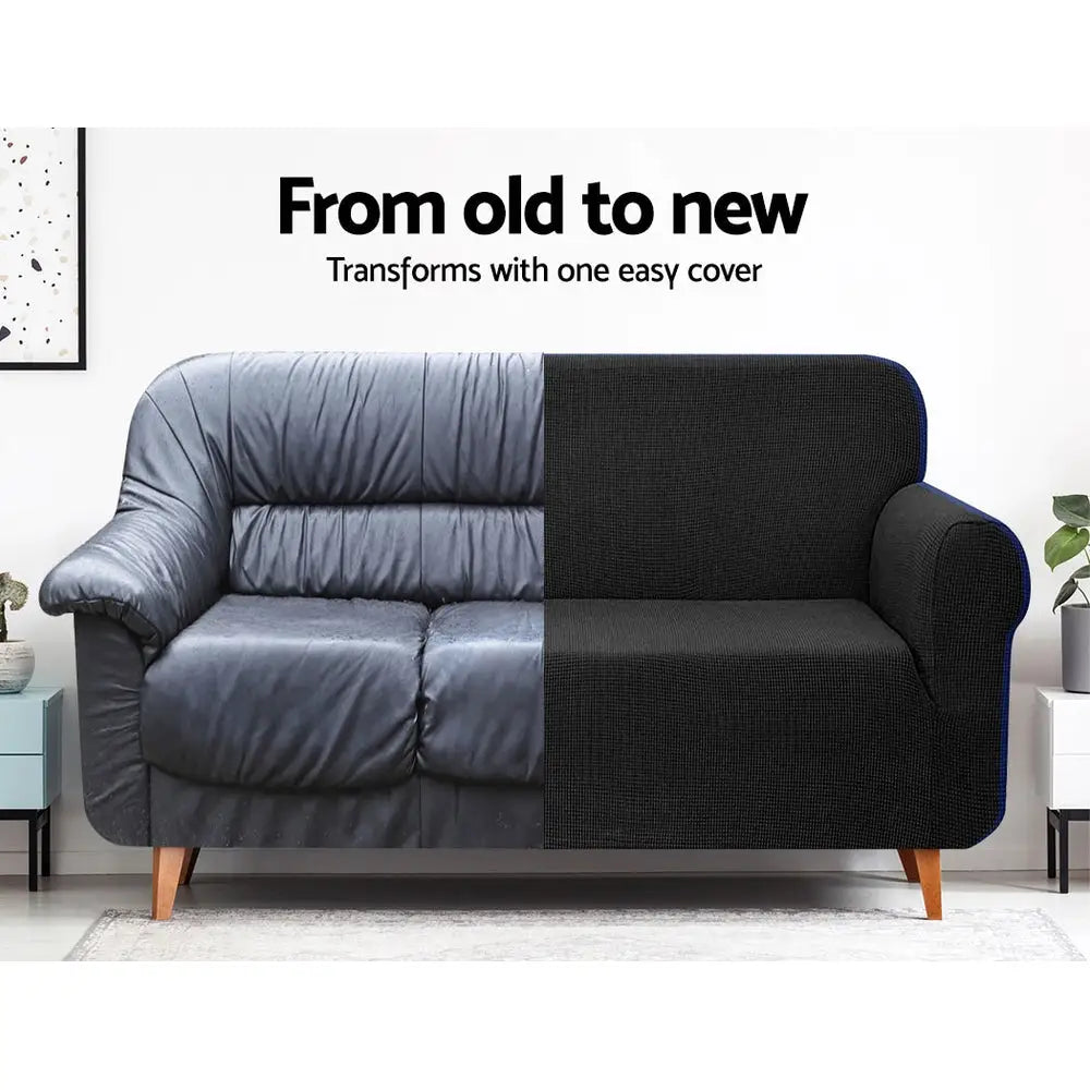 Artiss Sofa Cover Couch Covers 3 Seater High Stretch Black - Furniture > Sofas