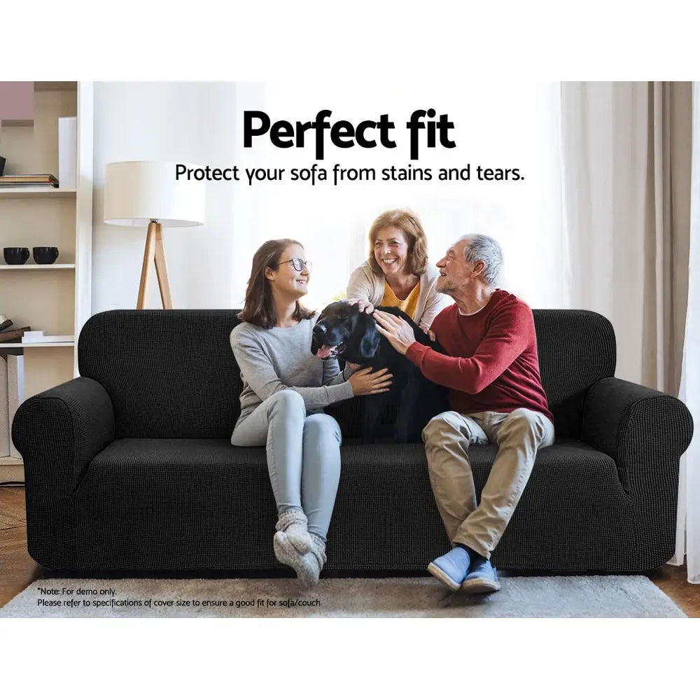 Artiss Sofa Cover Couch Covers 3 Seater High Stretch Black - Furniture > Sofas