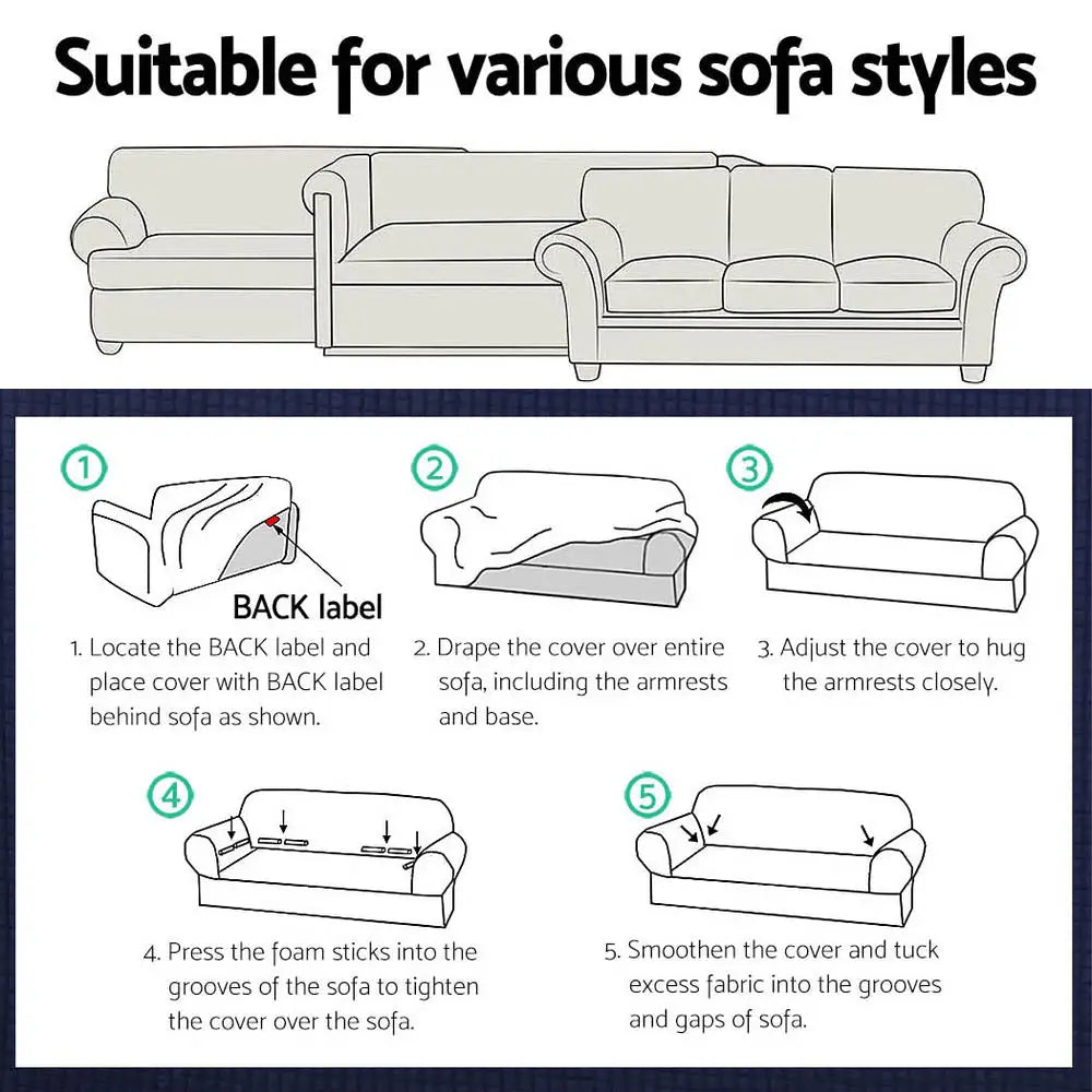 Artiss Sofa Cover Couch Covers 3 Seater High Stretch Black - Furniture > Sofas