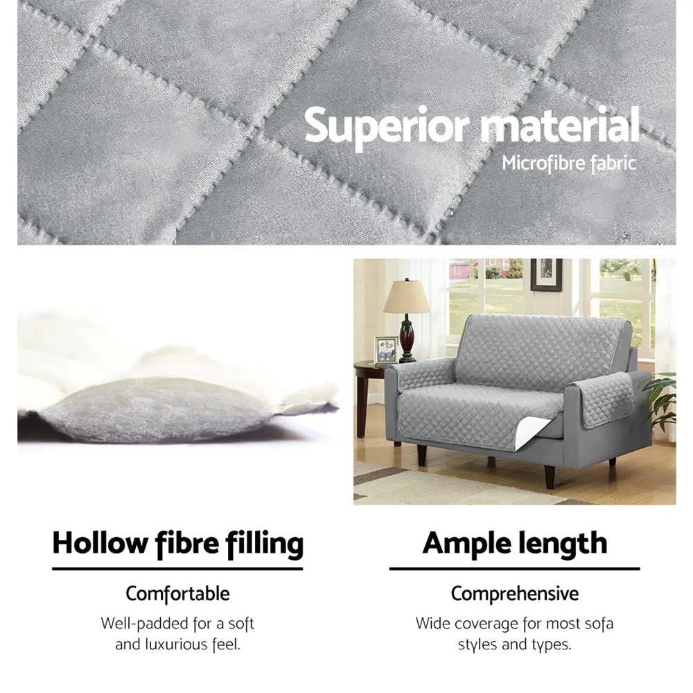 Artiss Sofa Cover Couch Covers 3 Seater Quilted Grey - Furniture > Sofas
