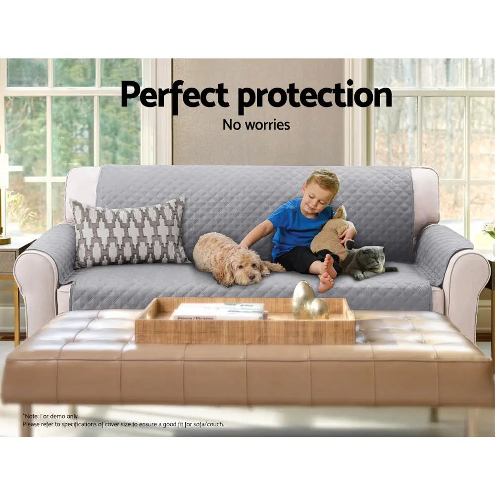 Artiss Sofa Cover Couch Covers 3 Seater Quilted Grey - Furniture > Sofas