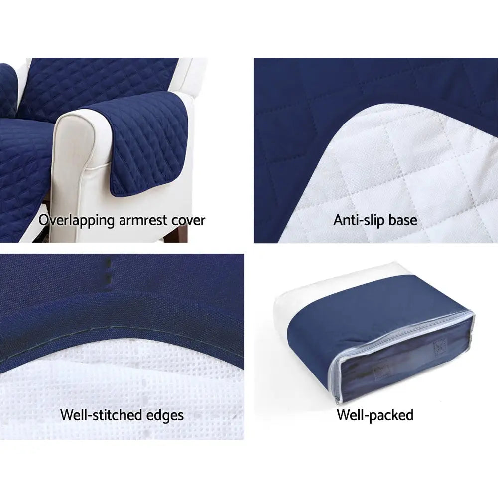 Artiss Sofa Cover Couch Covers 3 Seater Quilted Navy - Furniture > Sofas