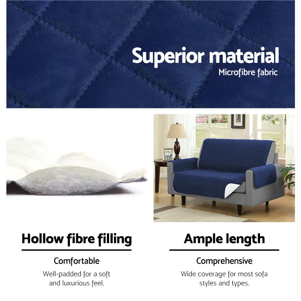Artiss Sofa Cover Couch Covers 3 Seater Quilted Navy - Furniture > Sofas