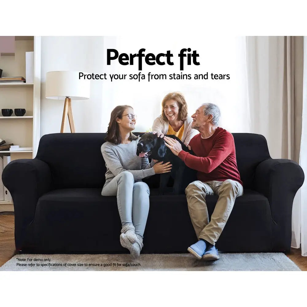 Artiss Sofa Cover Couch Covers 3 Seater Stretch Black - Furniture > Sofas