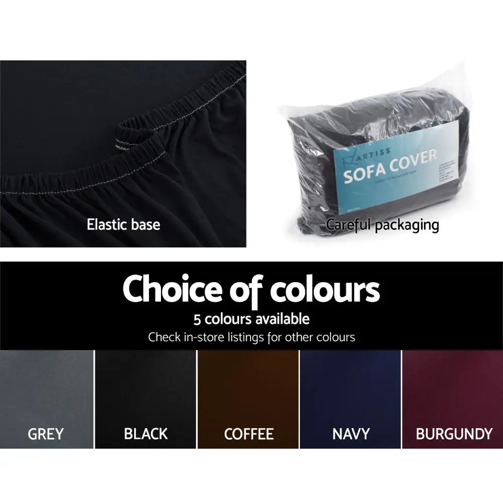 Artiss Sofa Cover Couch Covers 3 Seater Stretch Black - Furniture > Sofas