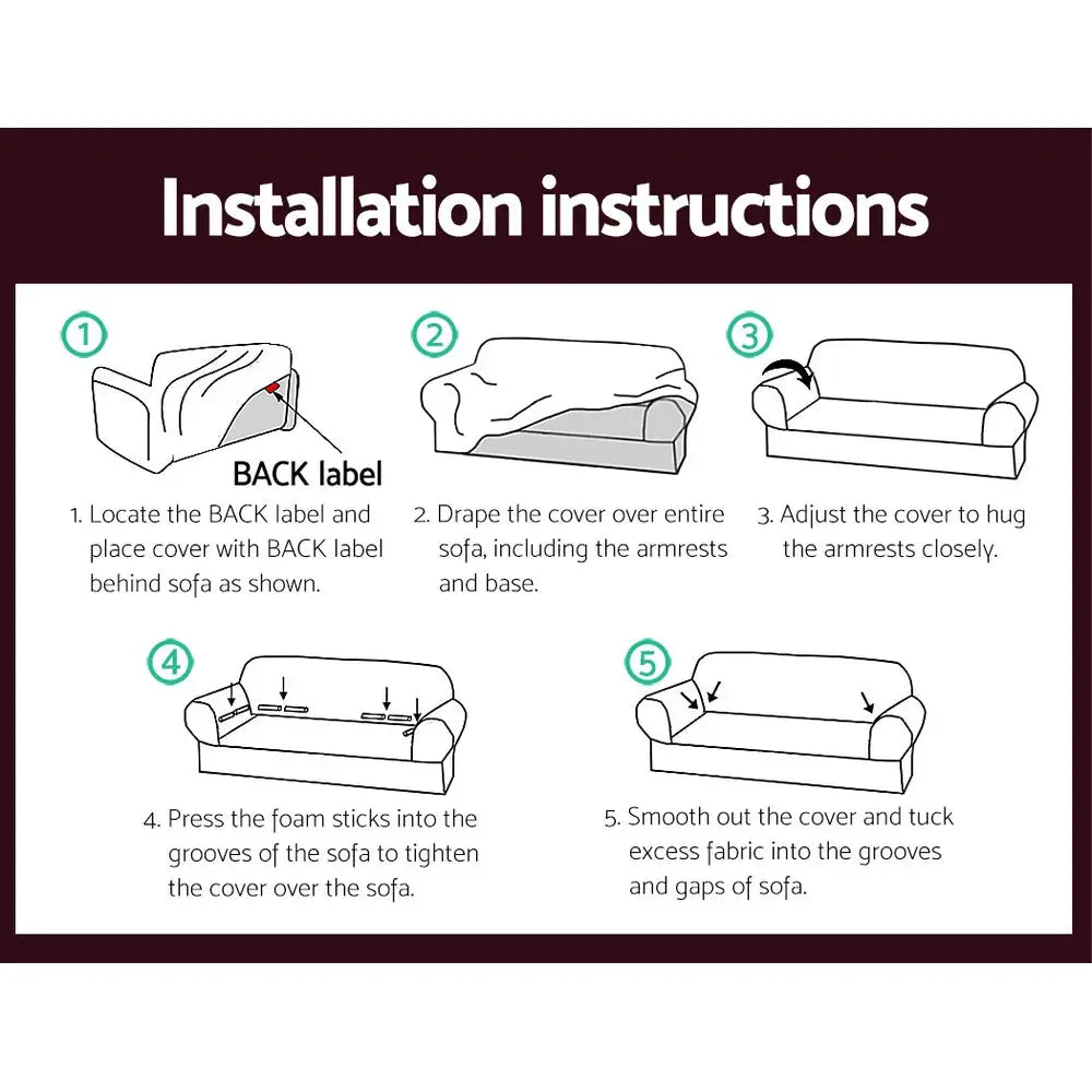 Artiss Sofa Cover Couch Covers 3 Seater Stretch Burgundy - Furniture > Sofas
