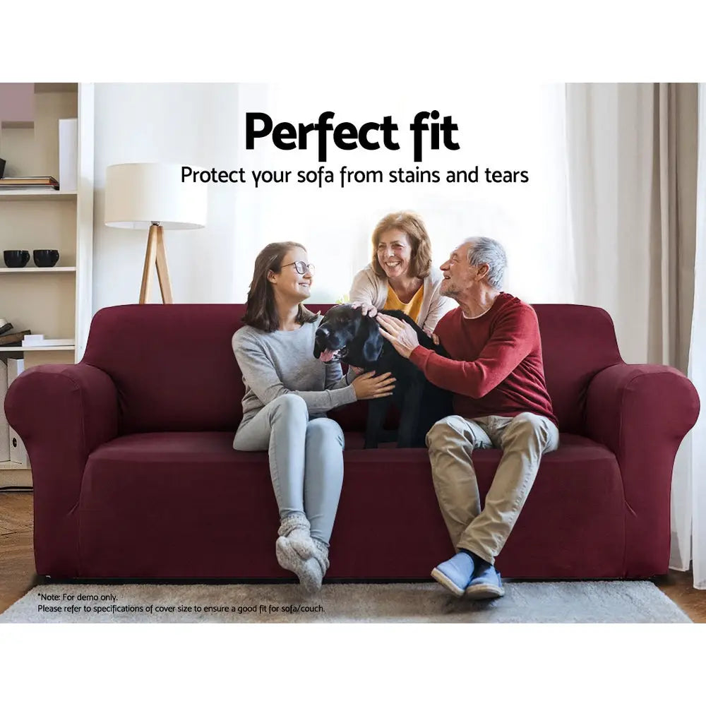 Artiss Sofa Cover Couch Covers 3 Seater Stretch Burgundy - Furniture > Sofas