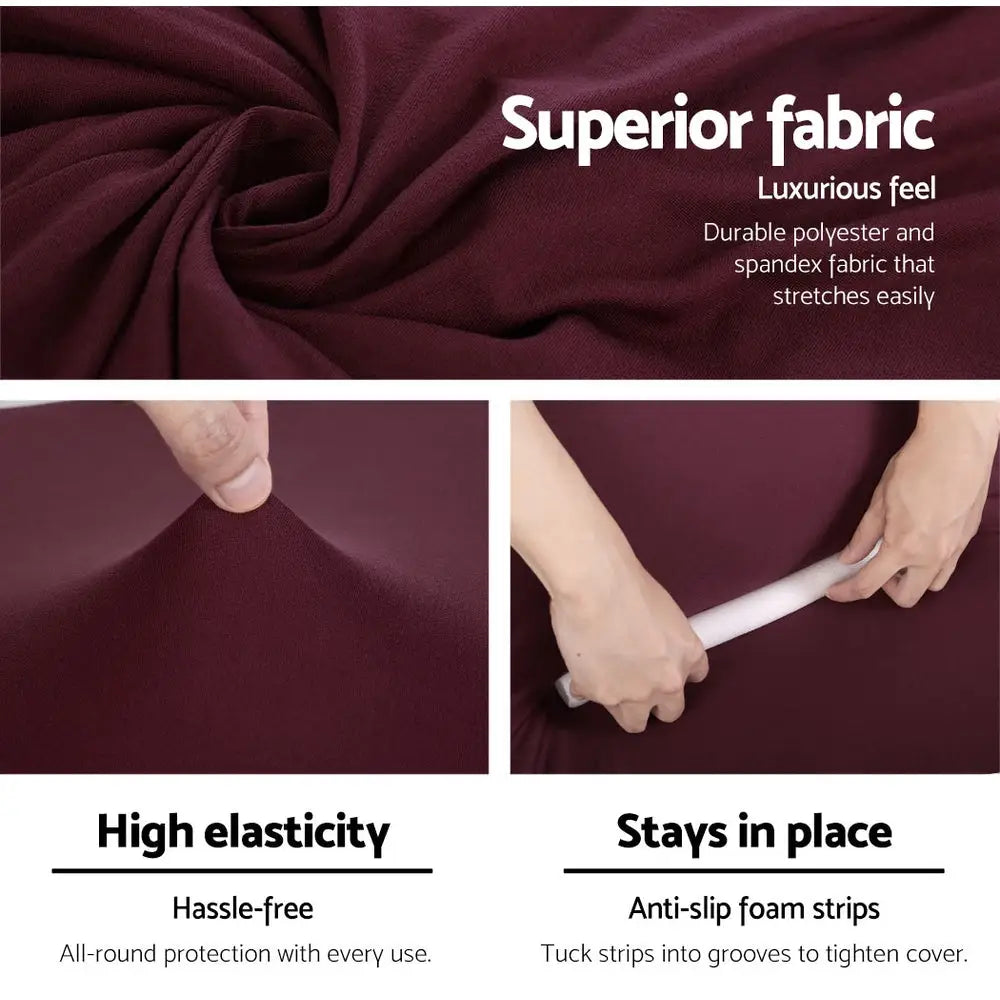Artiss Sofa Cover Couch Covers 3 Seater Stretch Burgundy - Furniture > Sofas