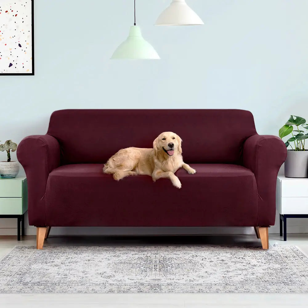 Artiss Sofa Cover Couch Covers 3 Seater Stretch Burgundy - Furniture > Sofas