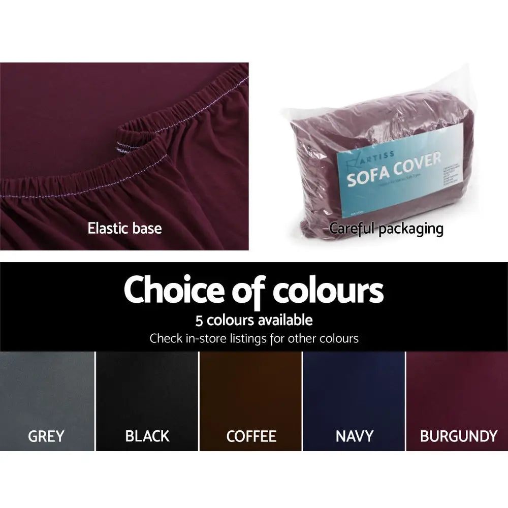 Artiss Sofa Cover Couch Covers 3 Seater Stretch Burgundy - Furniture > Sofas
