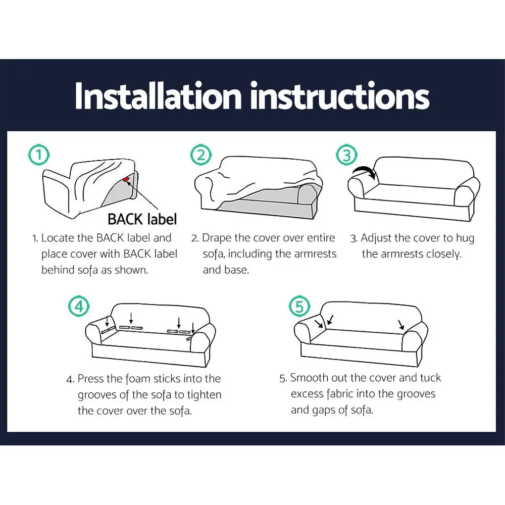 Artiss Sofa Cover Couch Covers 3 Seater Stretch Navy - Furniture > Sofas