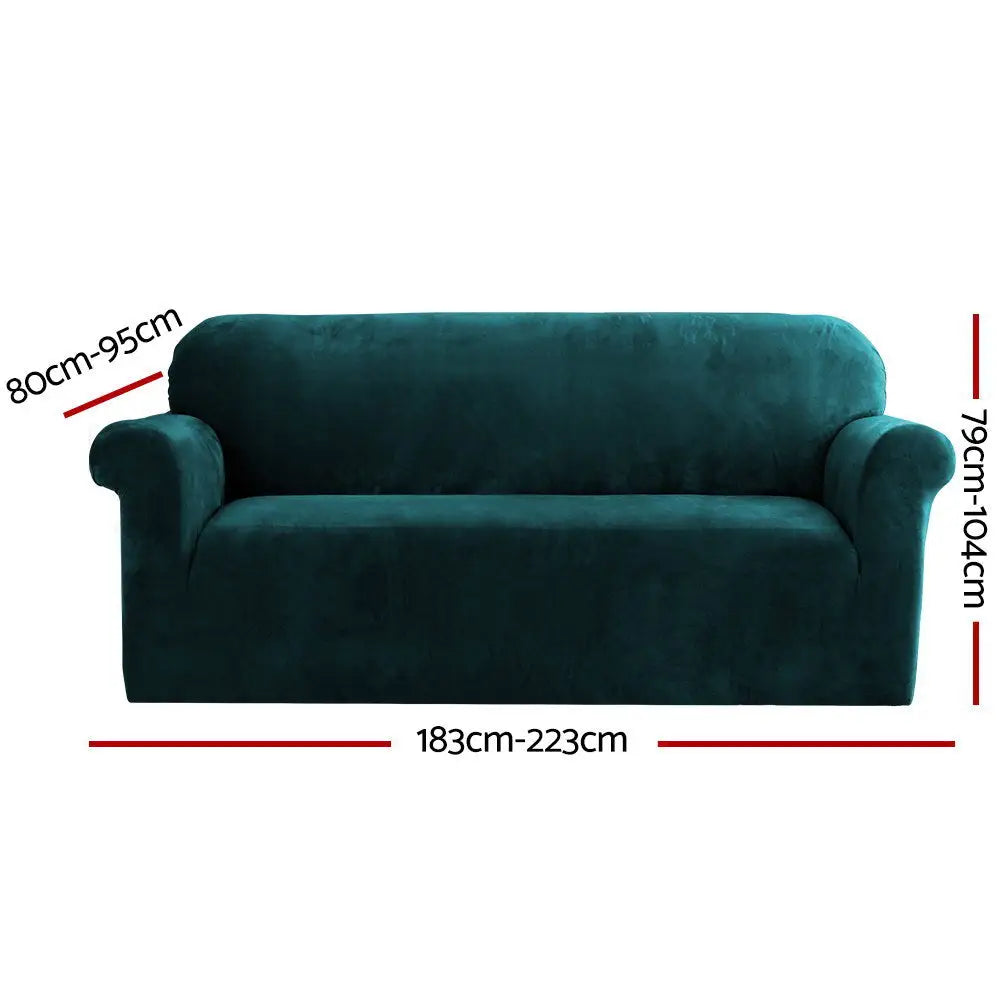 Artiss Sofa Cover Couch Covers 3 Seater Velvet Agate Green - Furniture > Sofas