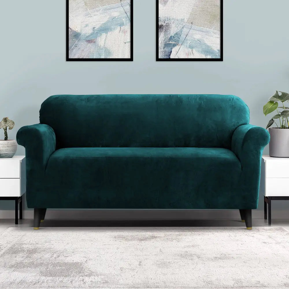 Artiss Sofa Cover Couch Covers 3 Seater Velvet Agate Green - Furniture > Sofas