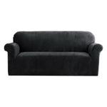 Artiss Sofa Cover Couch Covers 3 Seater Velvet Black - Furniture > Sofas