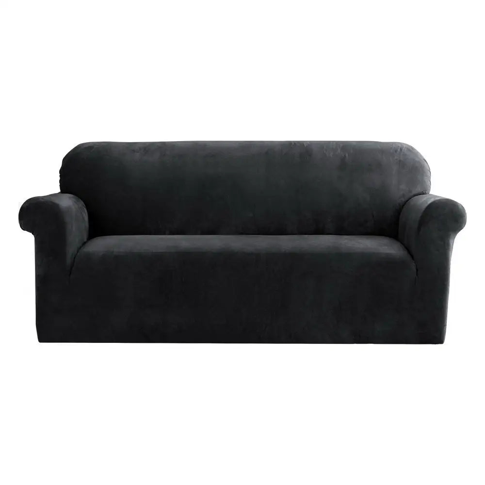 Artiss Sofa Cover Couch Covers 3 Seater Velvet Black - Furniture > Sofas