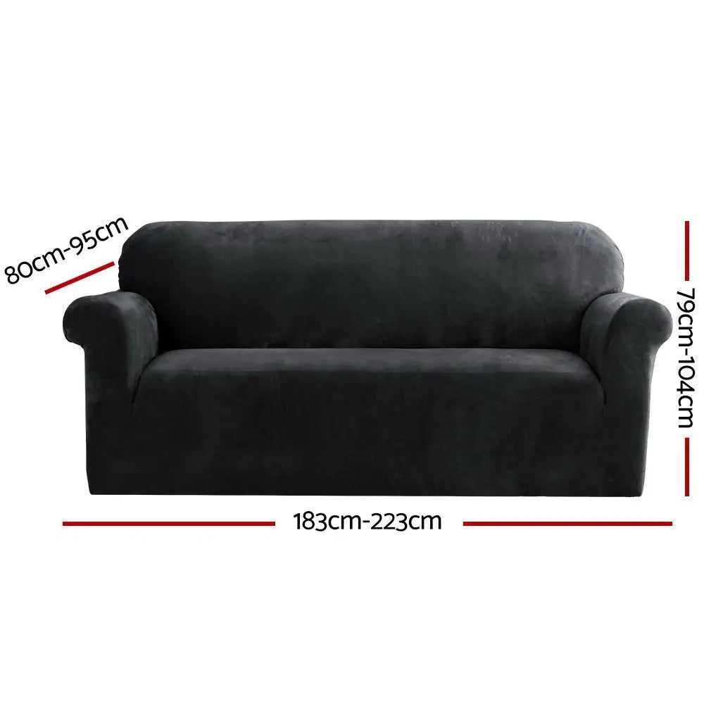 Artiss Sofa Cover Couch Covers 3 Seater Velvet Black - Furniture > Sofas