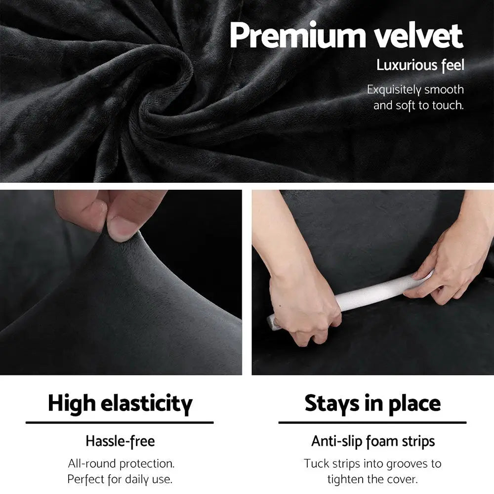 Artiss Sofa Cover Couch Covers 3 Seater Velvet Black - Furniture > Sofas