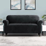 Artiss Sofa Cover Couch Covers 3 Seater Velvet Black - Furniture > Sofas