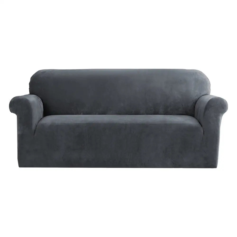 Artiss Sofa Cover Couch Covers 3 Seater Velvet Grey - Furniture > Sofas