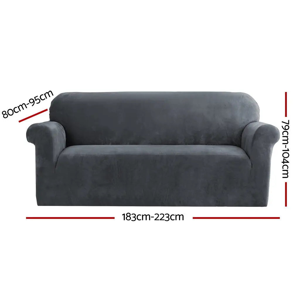 Artiss Sofa Cover Couch Covers 3 Seater Velvet Grey - Furniture > Sofas