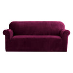 Artiss Sofa Cover Couch Covers 3 Seater Velvet Ruby Red - Furniture > Sofas