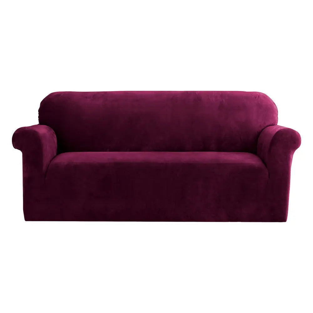 Artiss Sofa Cover Couch Covers 3 Seater Velvet Ruby Red - Furniture > Sofas