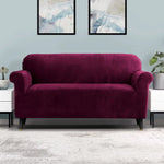 Artiss Sofa Cover Couch Covers 3 Seater Velvet Ruby Red - Furniture > Sofas